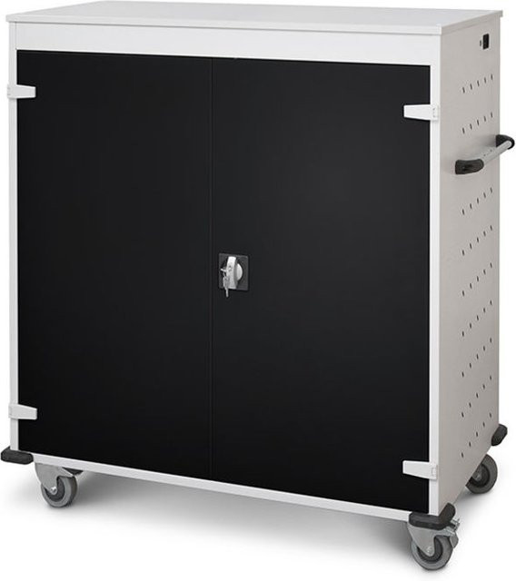 rotstahl Laptopwagen mit 30 Fächern, Korpus lichtgrau und schwarzer Front, B: 92 cm, H: 131 cm - Bild 1