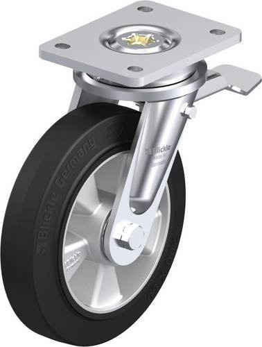 Blickle Lenkrolle LO-ALEV 200K-ST mit Feststeller in Schwarz und Stahl, Rad-Durchmesser: 20 cm, Tragfähigkeit: 500 kg - Bild 1