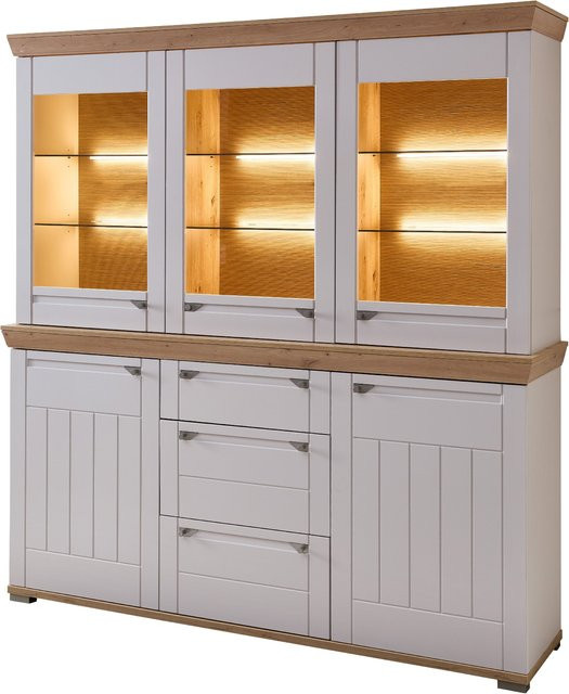 Buffet HARPER WORCHESTER in Anthrazit und Braun mit integrierter Beleuchtung und Soft-Close-Schubladen, B/T/H: 200 x 47 x 208 cm - Bild 1