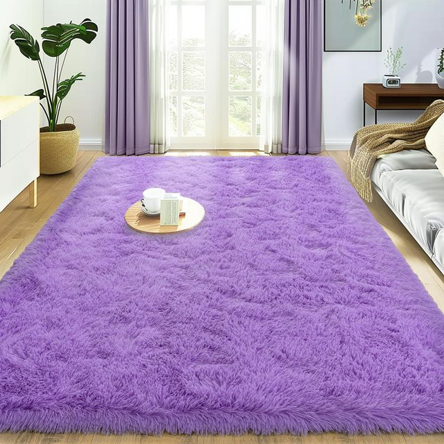 VIKAMA Plüsch-Wohnzimmerteppich aus Kunstfell in Lila, weiche und waschbare Bodenmatte für Wohnzimmer, Schlafzimmer und Kinderzimmer, B/T: 160 x 80 cm - Bild 1