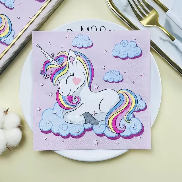GUANYAO Servietten aus Papier mit blauem Regenbogen-Pferd und Einhorn Motiv in Blau und Mehrfarbig - Bild 1
