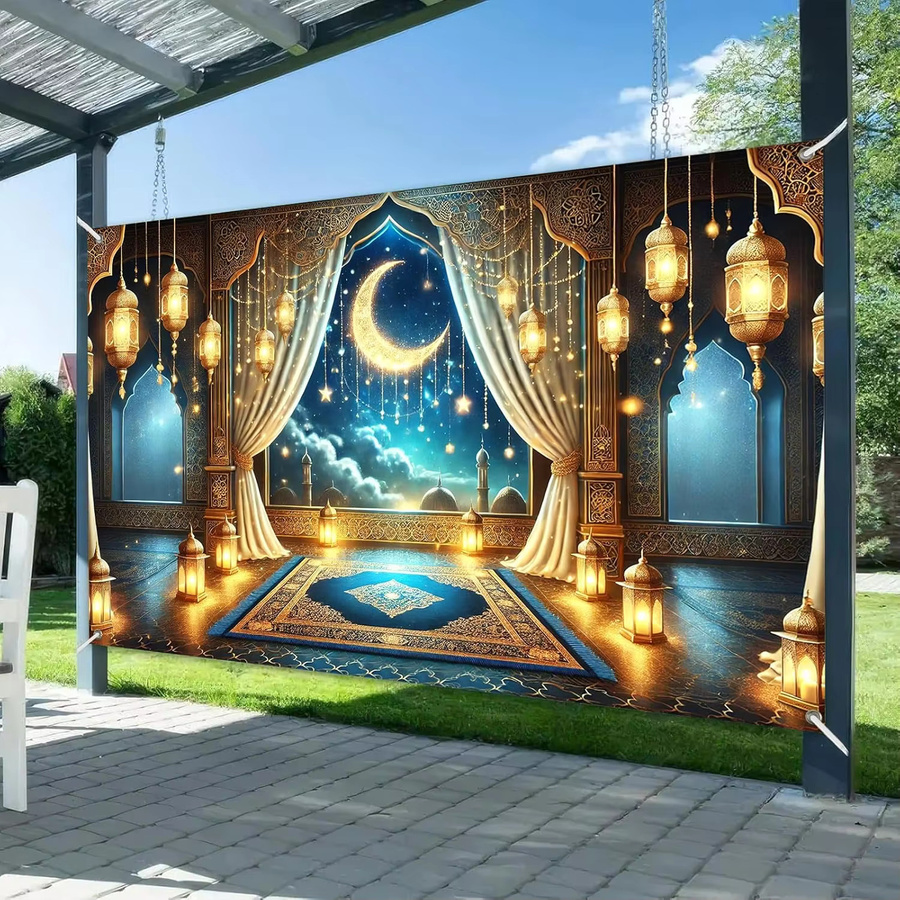 VIKAMA Ramadan Dekoration Banner mit Mond und Laterne als islamische Wanddekoration für Eid al Fitr und Familienpartys - Bild 2