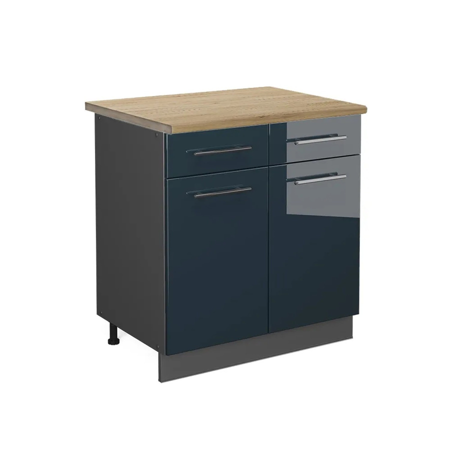 Vicco Schubunterschrank Fame-Line Anthrazit Dunkelblau Hochglanz mit Arbeitsplatte Eiche B: 80 cm, H: 82 cm, T: 60 cm - Bild 3
