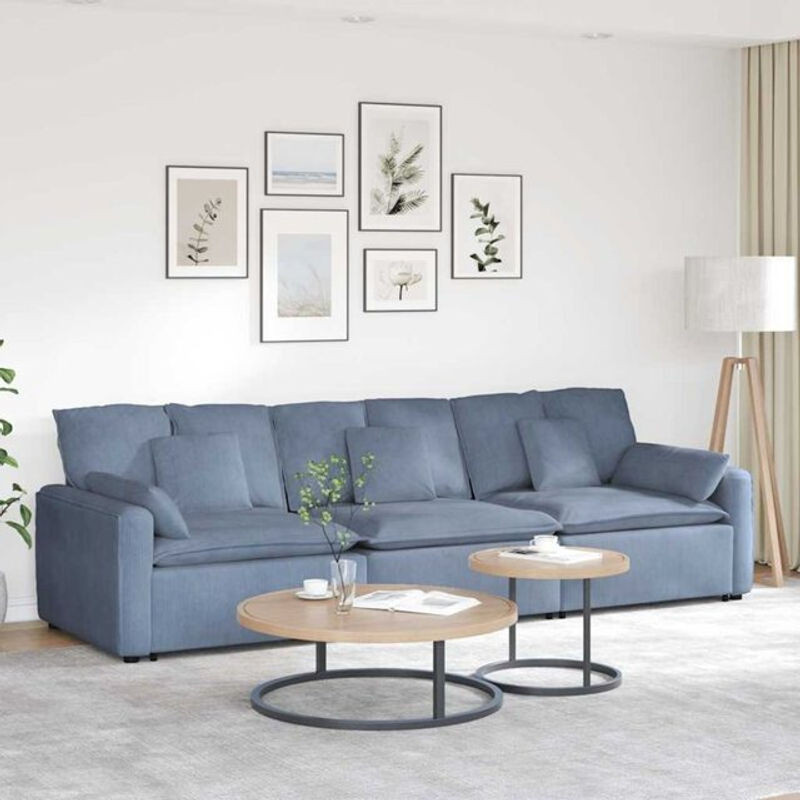 Modulares Sofa vidaxl in Blau aus Cord und Holz im modernen Design - Bild 1