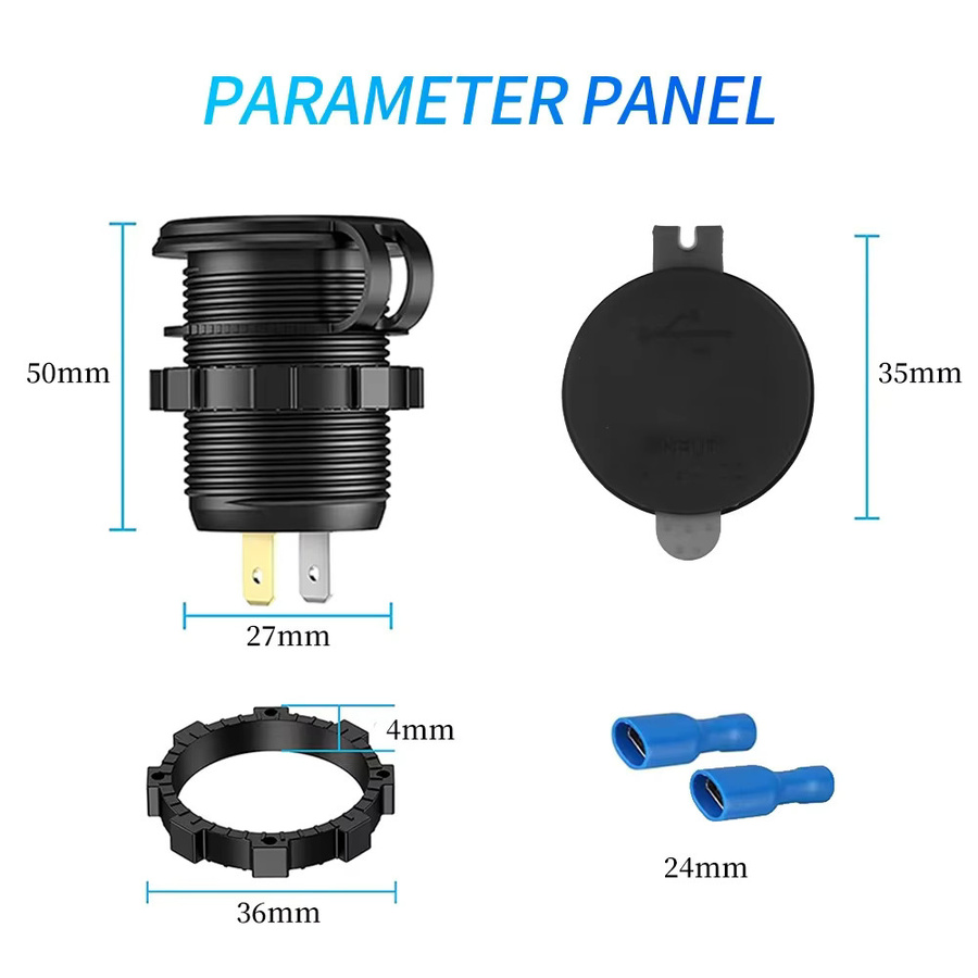 HACHANLUN 60 W PD QC3.0 Autoladegerät mit Messgerät und USB-C Buchse in Schwarz für 12 V/24 V Motorrad, LKW und Boot - Bild 2