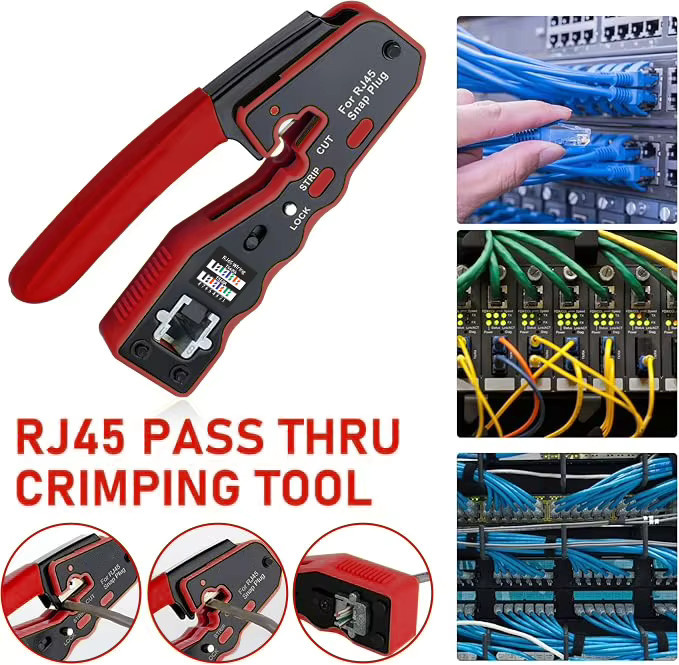 SHOYEE RJ45 Crimpwerkzeug-Kit in Rot mit Ethernet-Crimpzange und Tester für Cat5e Cat6 Cat6a 8P8C modulare Steckverbinder - Bild 2