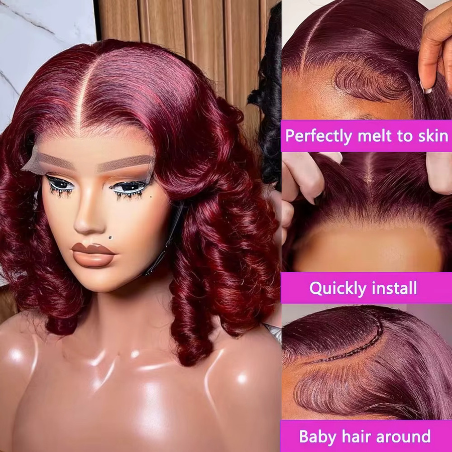 xbeauty Bob-Perücke, lockere Wellen, 250 % Dichte, Burgundy, Damen - Bild 2