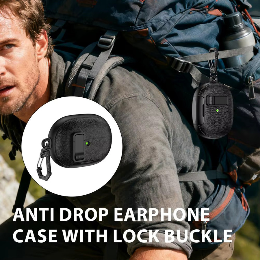 Huawei FreeBuds Pro 5 Schutzhülle aus Leder mit Telefonständer und Schalterverschluss, Schwarz - Bild 3