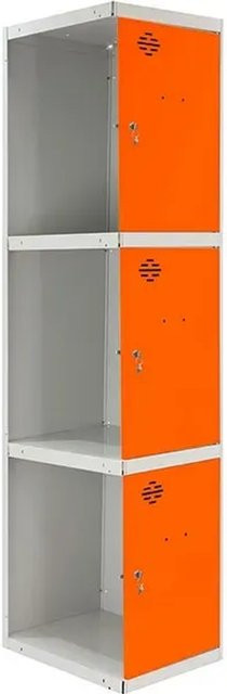 PROREGAL Spind AMEGO Anbaumodul mit 3 Abteilen Schließfach Garderobe Grau-Orange H x B x T: 180 x 40 x 50 cm - Bild 1