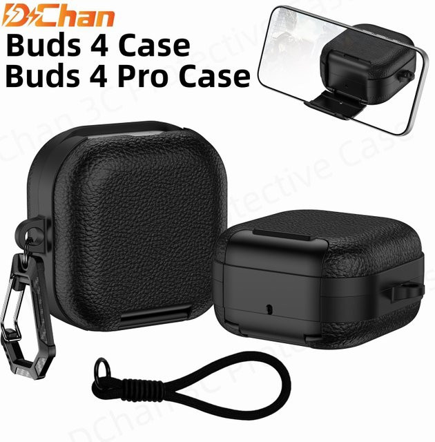 Stoßfeste Lederhülle mit Sicherheitsverschluss für Samsung Galaxy Buds 4 und Buds 4 Pro in Schwarz oder Weiß - Bild 1
