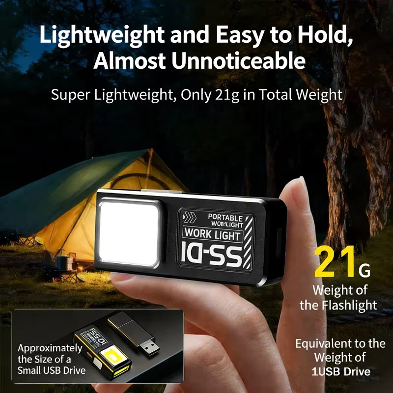 Heinast Mini Tragbare COB LED Taschenlampe Schwarz Wiederaufladbar mit Clip und Magnet - Bild 3