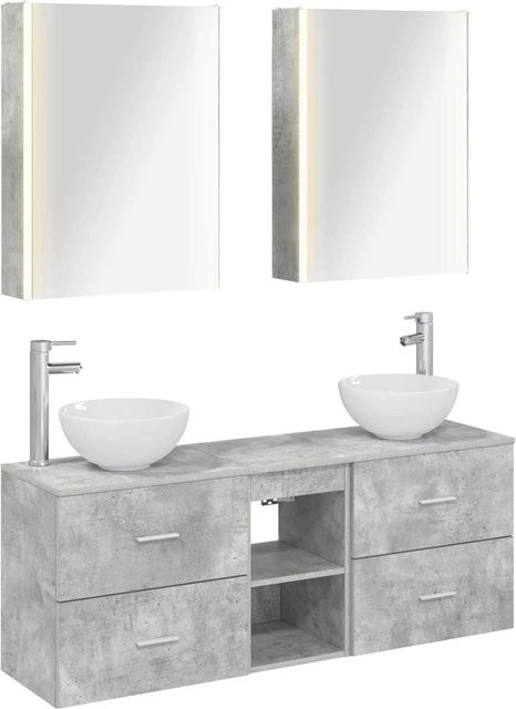 vidaXL Badezimmerschrank-Set 5-teilig in Betongrau mit Waschtischunterschrank und Spiegelschrank, Wandmontage, LED-Beleuchtung, B/T/H: 53 x 15,5 x 70 cm - Bild 1