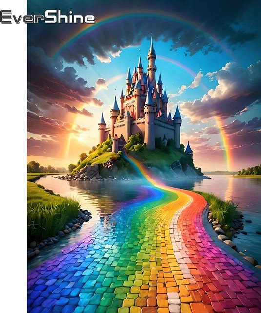 EverShine Diamant-Stickerei Schloss-Mosaik Landschaft mit Regenbogen als 5D DIY Malerei in Multicolour - Bild 1