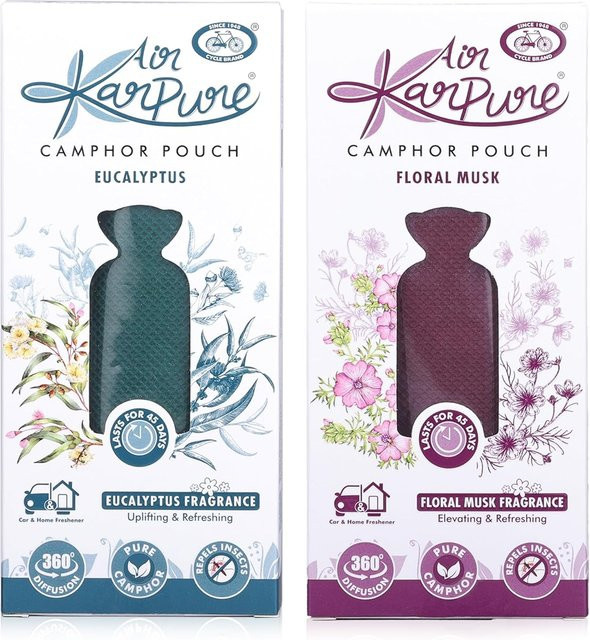 Cycle Pure Karpure Kampferbeutel 2er Pack mit Blumig Moschus Eukalyptus Lufterfrischer für Zuhause Büro und Auto in Grau - Bild 1