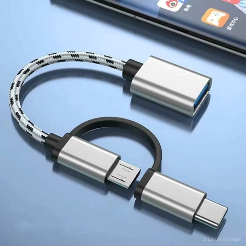 DIXSG 2-in-1 USB 3.0 OTG Adapterkabel in Braun mit Micro-USB und USB-C für Datensynchronisation - Bild 2