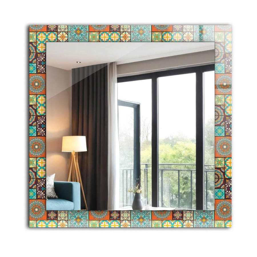 Tulup Spiegel mit Motivdruck Bunte Mosaikfliesen, Farbe: Multicolour, B/H: 60 x 60 cm - Bild 2