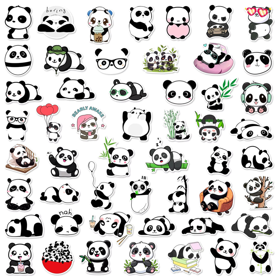 50 Stück Panda Aufkleber im Kawaii Cartoon Design, wasserfeste DIY-Sticker für Scrapbooking, Handy und Gepäck, Mehrfarbig - Bild 4
