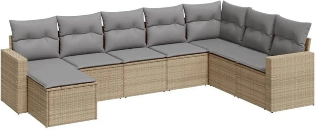 vidaXL 8-teilige Garten-Sofagarnitur aus Poly-Rattan mit Kissen in Beige - Bild 1