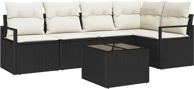 vidaXL Garten-Sofa-Set 6-teilig aus Polyrattan in Schwarz mit Polsterung und Kissen für Terrasse und Garten - Bild 1