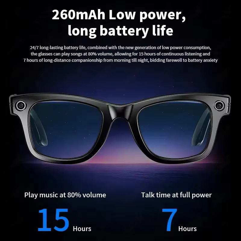 GUHUAVMI Intelligente Smart Brille mit Kamera und KI, Bluetooth Sprachsonnenbrille für Videoaufnahmen, Fotoerkennung und Telefonate, Schwarz, Unisex - Bild 3