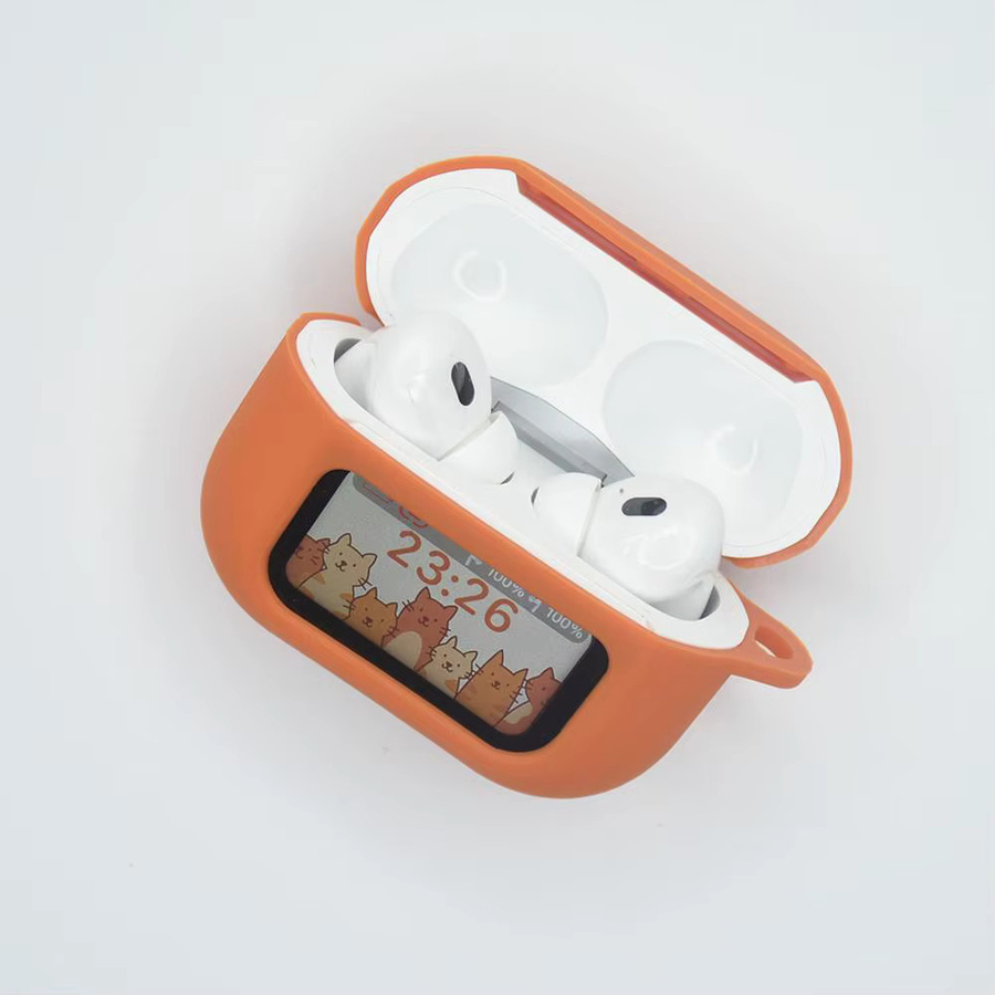 Silikon Schutzhülle für AirPods A9Pro mit Display, Bluetooth Kopfhörer-Zubehör in Schwarz oder Orange - Bild 1