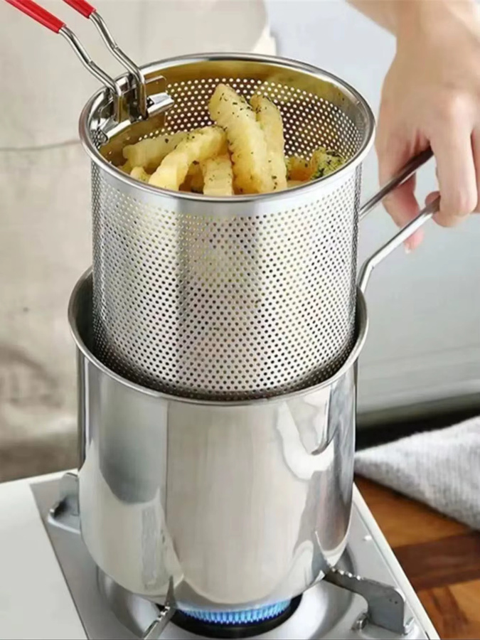 BAIJL Edelstahl Topf mit Sieb und Ölkorb in Silber, Ölsparende kleine Fritteuse aus Edelstahl 304 - Bild 6