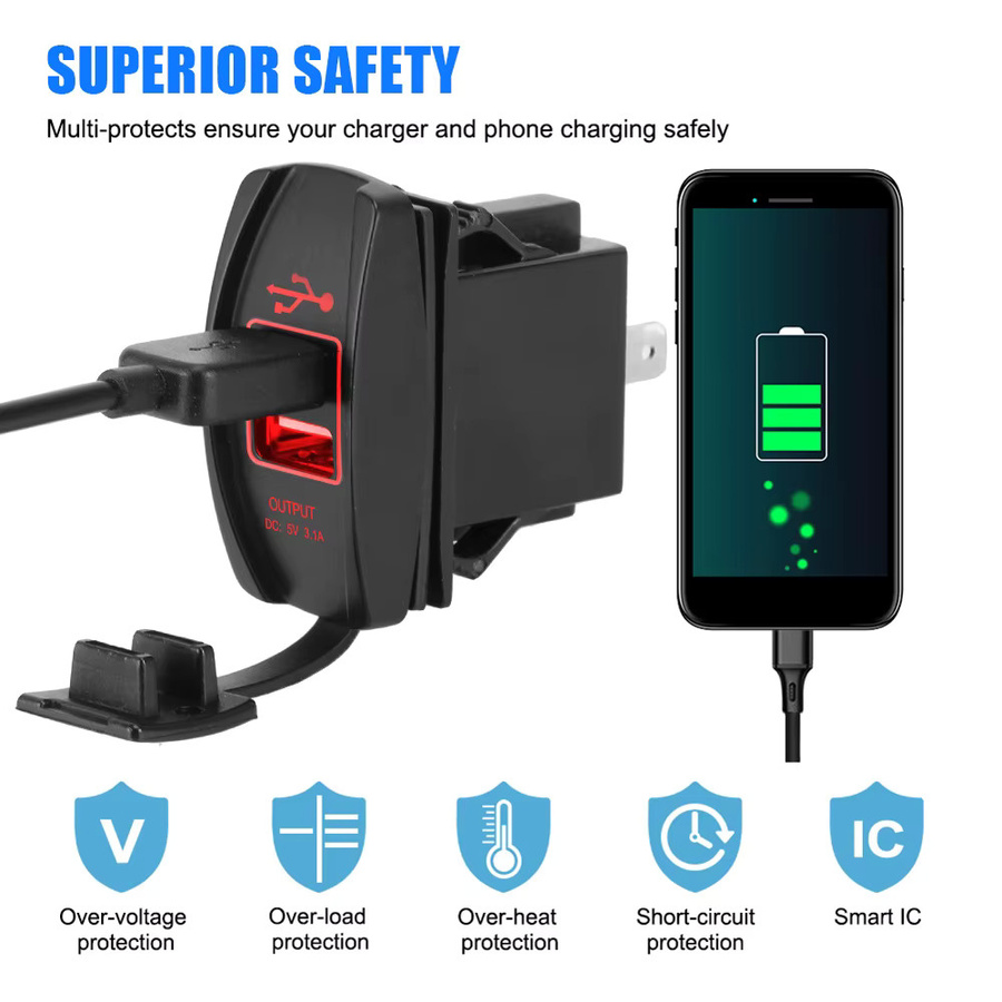LEEPEE Dual USB Auto Ladegerät mit LED, 5V 2.1A, wasserdicht und staubdicht, Schwarz, Universal für Auto, RV und Wohnmobil - Bild 4