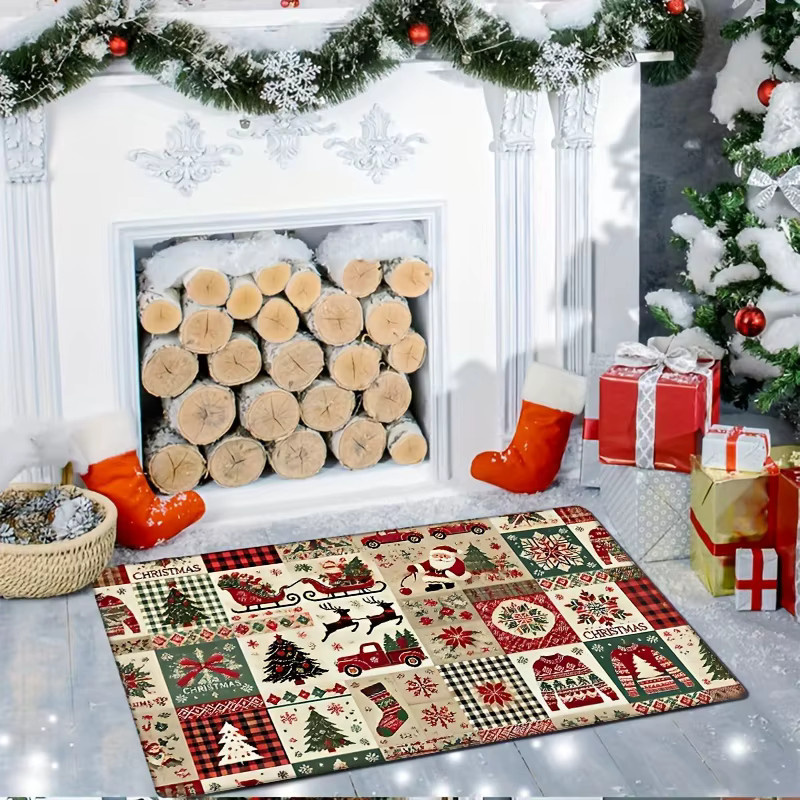 VIKAMA Vintage Weihnachts-Tartan-Teppich als weiche dekorative Fußmatte für den Eingangsbereich - Bild 3