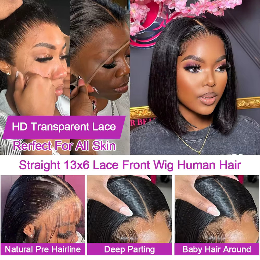 HJ WEAVE BEAUTY Bob-Perücke aus Echthaar, 13x6 HD-Lace-Front, Unisex - Bild 5