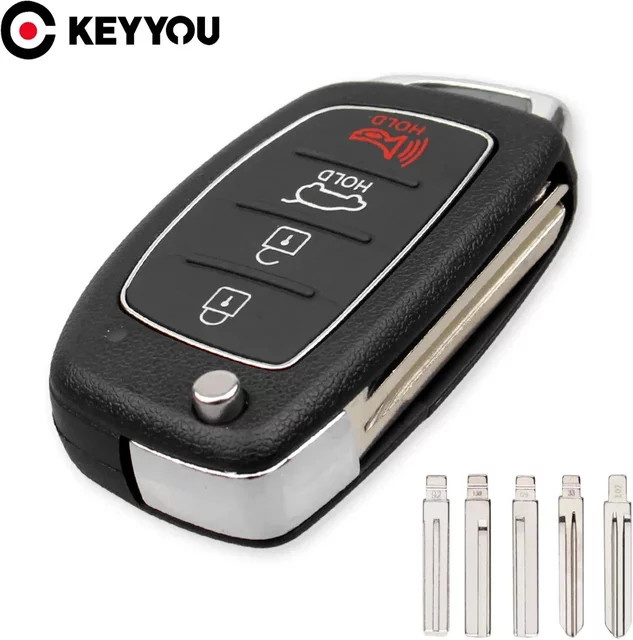 KEYYOU Auto Schlüssel Hülle mit 4 Tasten in Schwarz für Hyundai Mistra Santa Fe Sonata Tucson Accent I30 I40 I45 - Bild 1