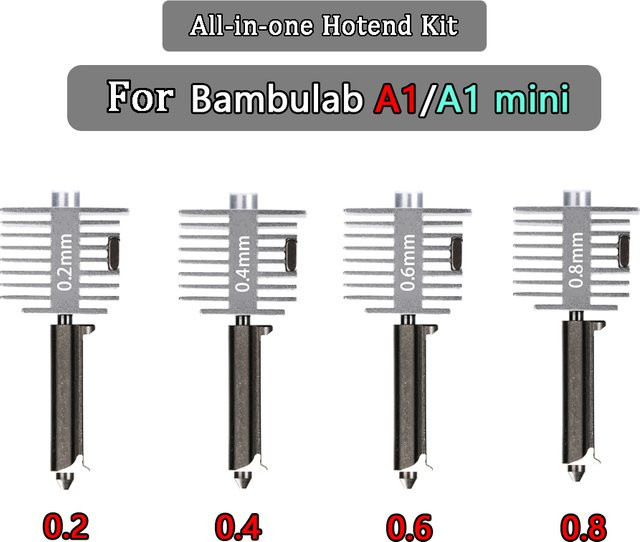 Bambu Lab Hotend-Kit für A1 und A1 Mini mit gehärteten Stahl-Düsen in 0,2 mm, 0,4 mm, 0,6 mm und 0,8 mm in Silber - Bild 1