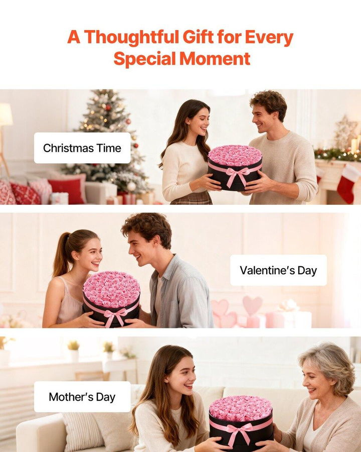 Forever Flowers von Buying Solutions, MB: 50 konservierte Rosen in Pink als ewiges Blumenbouquet in einer Schachtel - Bild 5