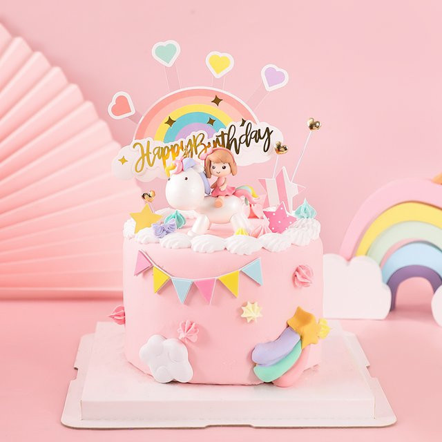 Einhorn Kuchen Topper für den ersten Geburtstag in Mehrfarbig - Bild 1