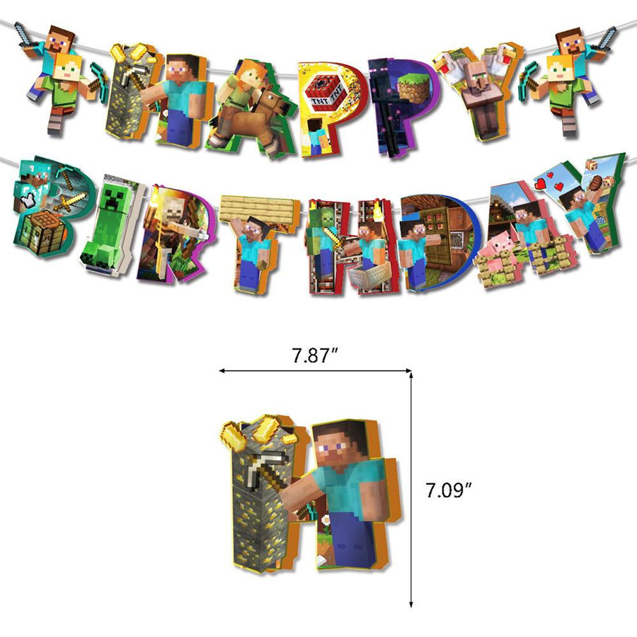 Skyfree Geburtstagsparty Zubehör Set im Pixel Thema mit Cake Topper, Banner und Luftballons in Mehrfarbig - Bild 3
