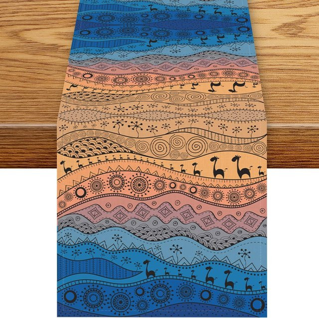 JINGYUE Pet Tischläufer aus Leinen im afrikanischen Ethno-Stil, Mehrfarbig, Breite: 150 cm, Tiefe: 33 cm - Bild 1