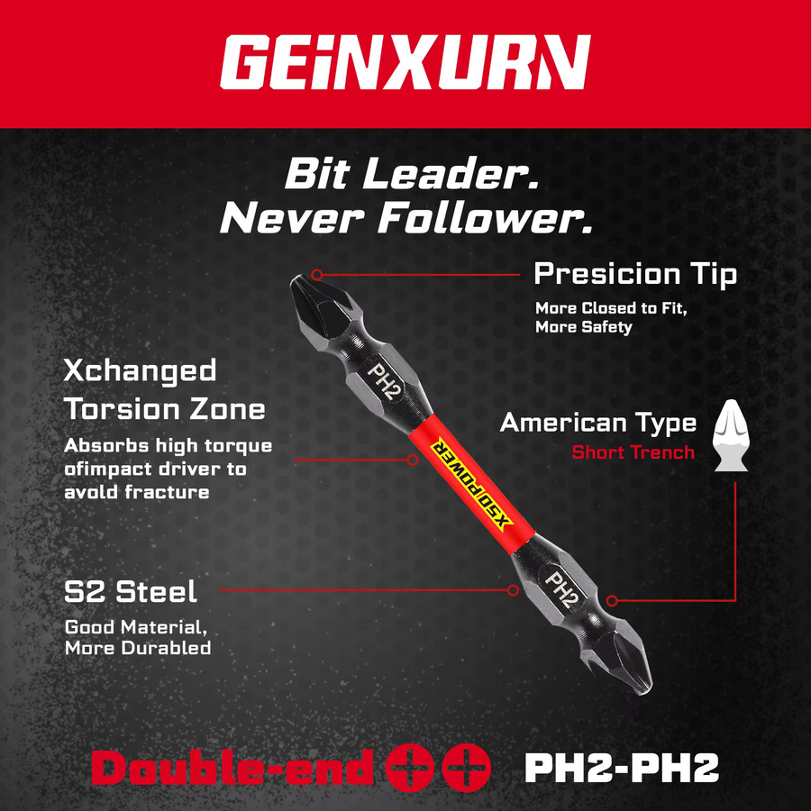 Geinxurn Impact Doppelend-Schraubendreher-Bit-Set aus S2-Stahl, magnetisch, Phillips #2, mit Aufbewahrungsbox - Bild 4