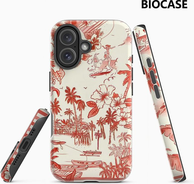 Handyhülle Tropische rote Skizze für Apple iPhone 11 bis iPhone 17 Pro Max Plus mit doppelschichtiger Rückseite in Rot - Bild 1