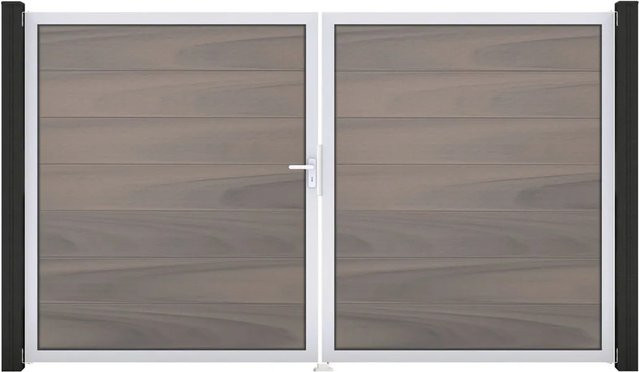 GroJa Steckzaun Tor Grande DIN Links EV1 2-flügelig Bi-Color Sand/Multicolor aus Aluminium und BPC - Bild 1