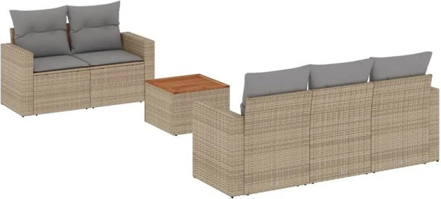 vidaXL 6-teilige Garten-Sofagarnitur L-Form aus Polyrattan mit Kissen und Couchtisch in Beige - Bild 1