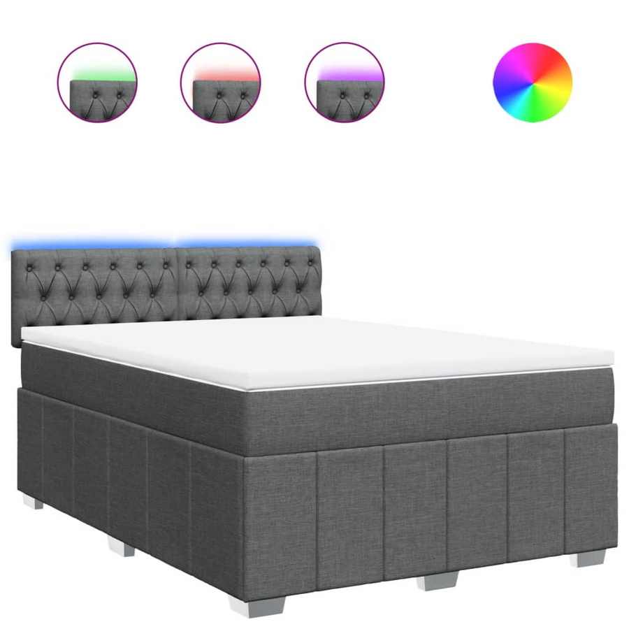 vidaXL Boxspringbett Dunkelgrau mit Matratze und USB-Ladeport, B/T/H: 140 x 200 x 100,5 cm - Bild 5