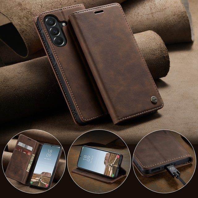 CaseMe Luxus Retro Magnetische Flip-PU-Leder-Handyhülle als Wallet Cover für Samsung Galaxy A37 und Samsung Galaxy A57 in Blau oder Braun - Bild 1