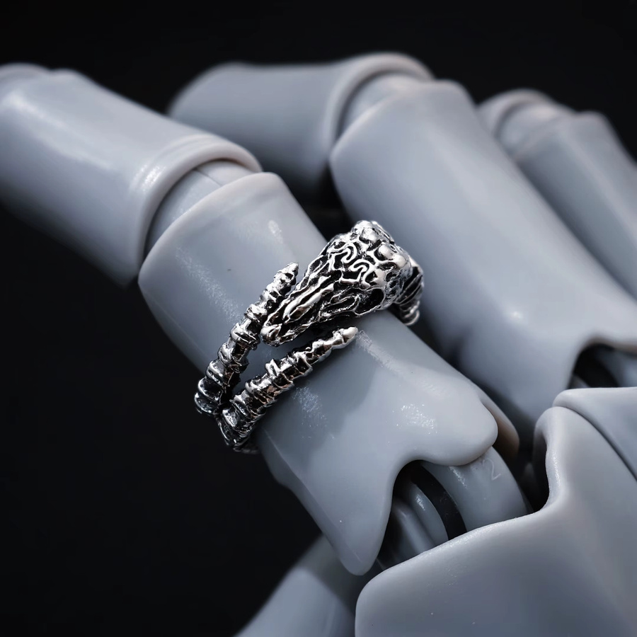 LENNIK Ring, Silber-überzogenes Kupfer, Herren, Retro Schädel Pan Horn - Bild 3