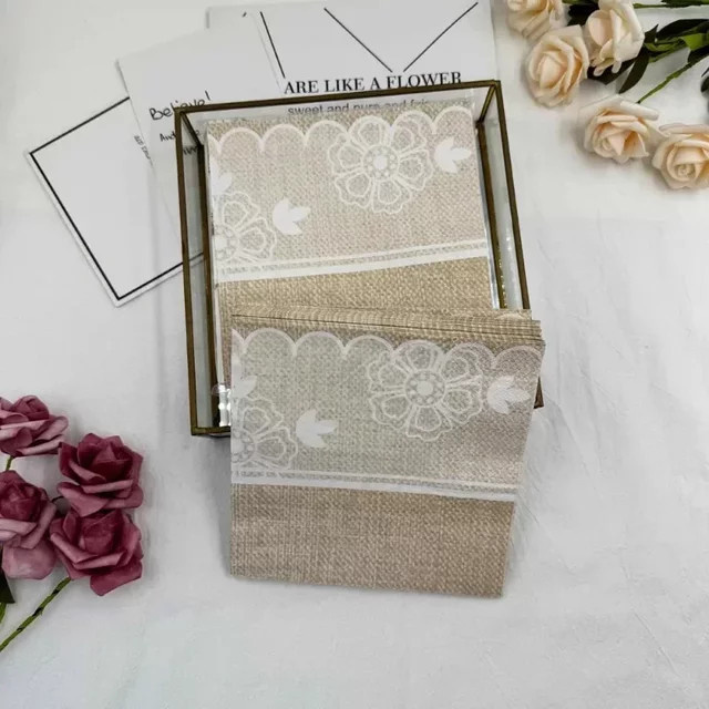 20 Stück GUANYAO Einweg Servietten mit Leinenmuster und Spitzen-Element in Bunt für DIY Decoupage, 33 cm - Bild 1