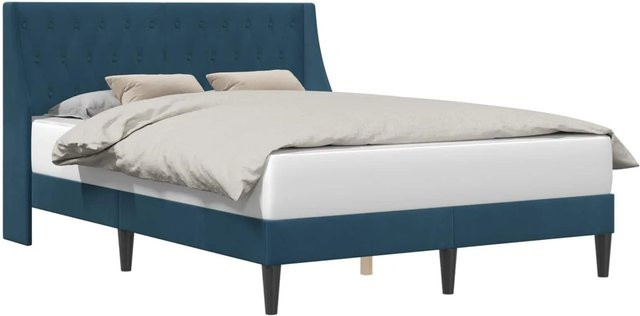 vidaXL Bettrahmen mit Kopfteil aus Samt in Blau, B/T/H: 124 x 190 x 124 cm - Bild 1
