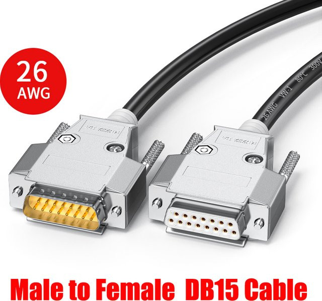 XINWMS DB15 RS232 D-SUB Kabel doppelt abgeschirmt mit vergoldeten Steckern, Farbe: Schwarz - Bild 1