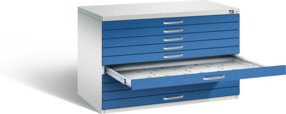 C+P Flachablageschrank Serie 7100_7200 in Enzianblau und Lichtgrau, H x B x T: 76,0 x 110,0 x 76,5 cm - Bild 1