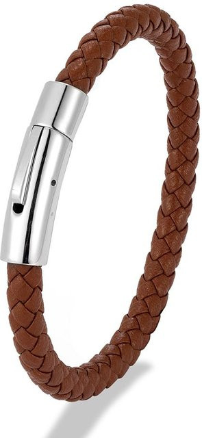 Lederarmband, Edelstahl, braun, 19 cm, Unisex - Bild 1