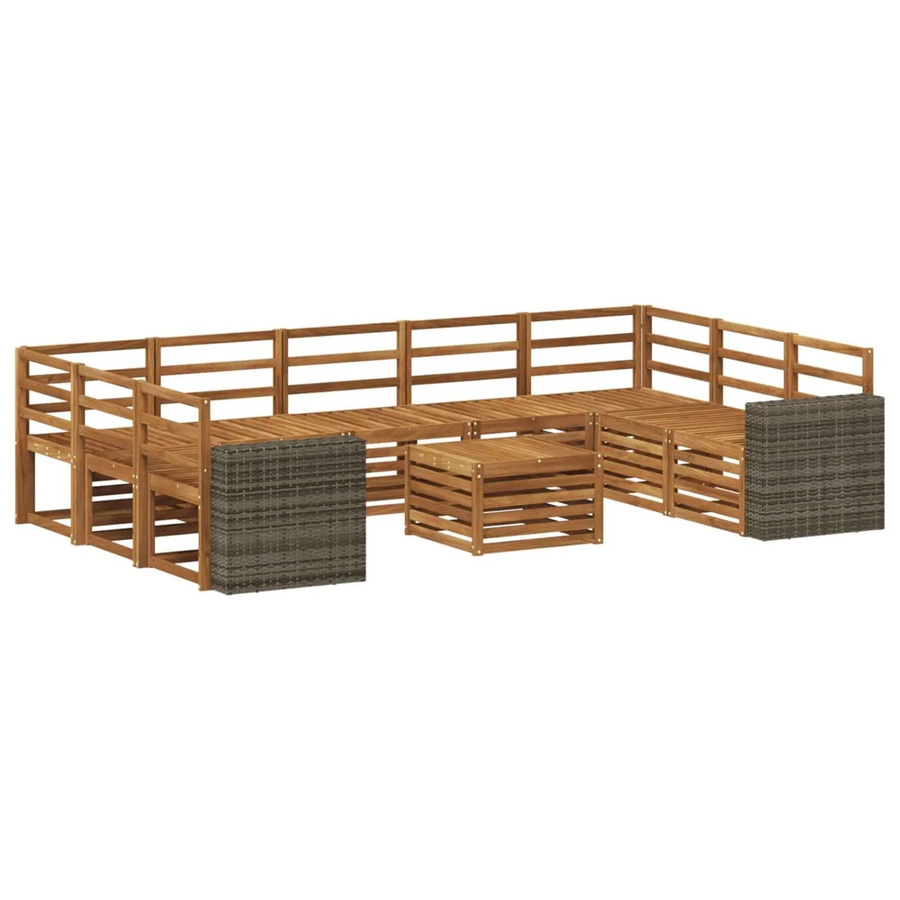 vidaXL Sofagarnitur aus Massivholz Akazie in Braun, 10-teiliges U-Shape Set mit Tisch, Mittelsofas, Ecksofas und Armlehnen im modernen Latten-Design - Bild 2