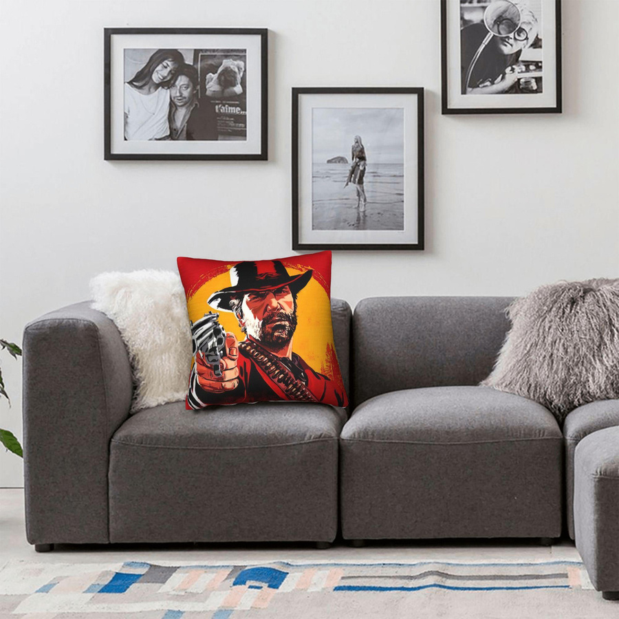 BNYNGFN Home Dekorative Kissenbezüge RDR2 Arthur Morgan US-Westen Cowboy Design, Multicolor, B/H: 40,6 x 40,6 cm - Bild 1