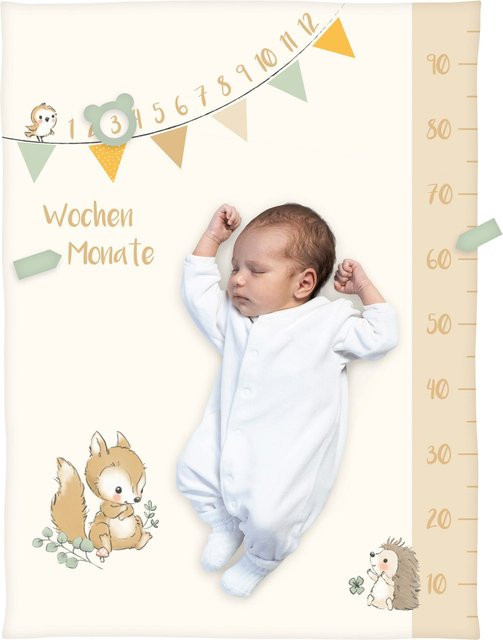 Baby Best Babydecke aus Microfaserflausch mit Meilenstein-Motiv in Beige und Weiß, B: 75 cm, L: 100 cm - Bild 1